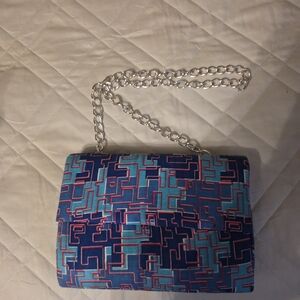 Geometric Blue and Pink Chain Shoulder Bag